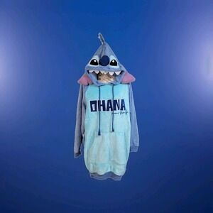 Disney Women's XS 0/2 Lilo & Stitch Blue Stitch Hooded Long Sleeve Sleepshirt